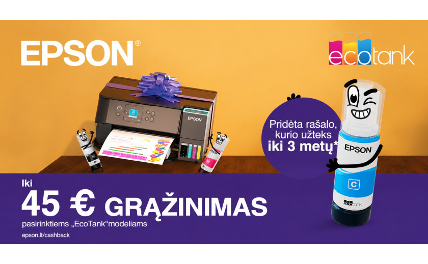 Iegādājieties Epson EcoTank modeli un izmantojiet naudas atmaksas piedāvājumu!